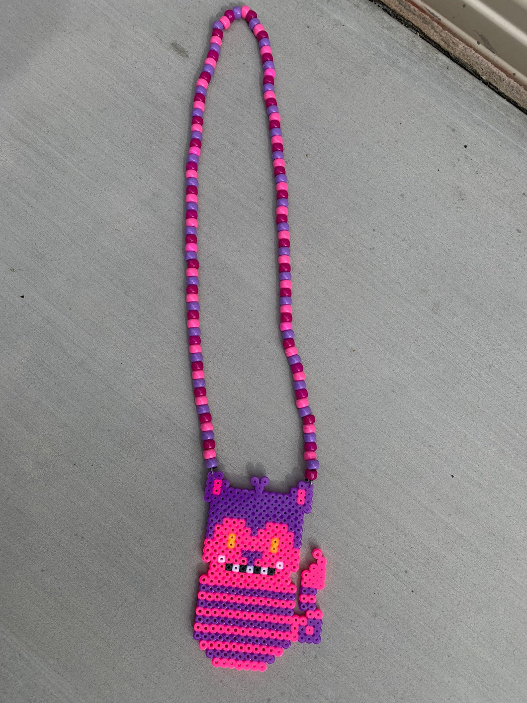 Cheshire Cat Perler/Kandi necklace