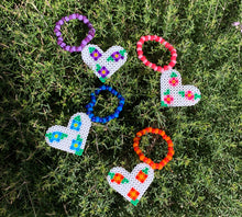Load image into Gallery viewer, Set of 4 Floral Heart Perlers on Kandi Bracelets
